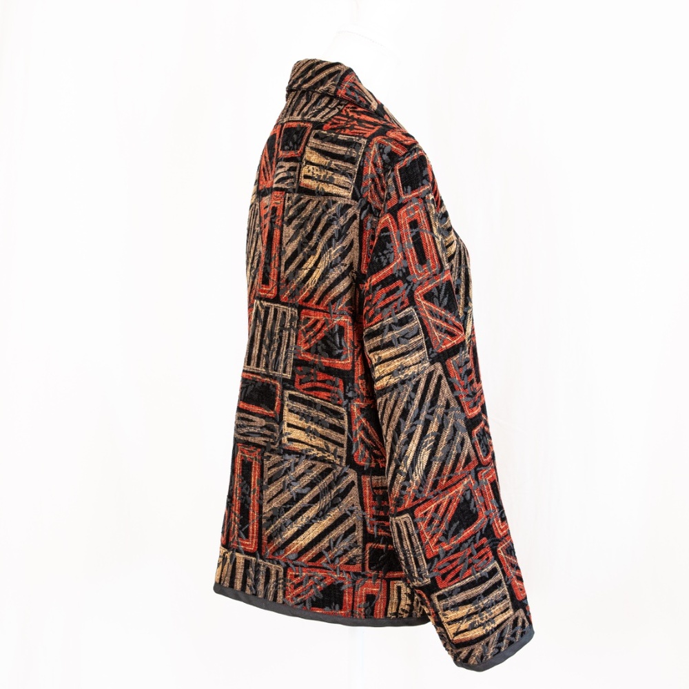 Coldwater Creek Reversible Blazer Red/Black/Gold Pattern & Black Embroidered - Picture 6 of 15